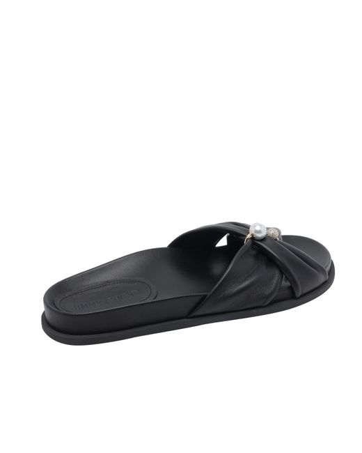 Jimmy Choo Black Rafi Pearl Flat Sandals
