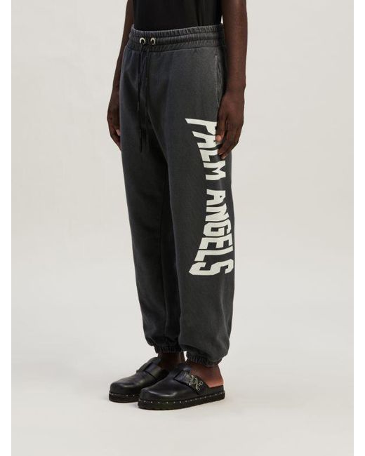 Palm Angels Black Logo Printed Drawstring Sweatpants for men
