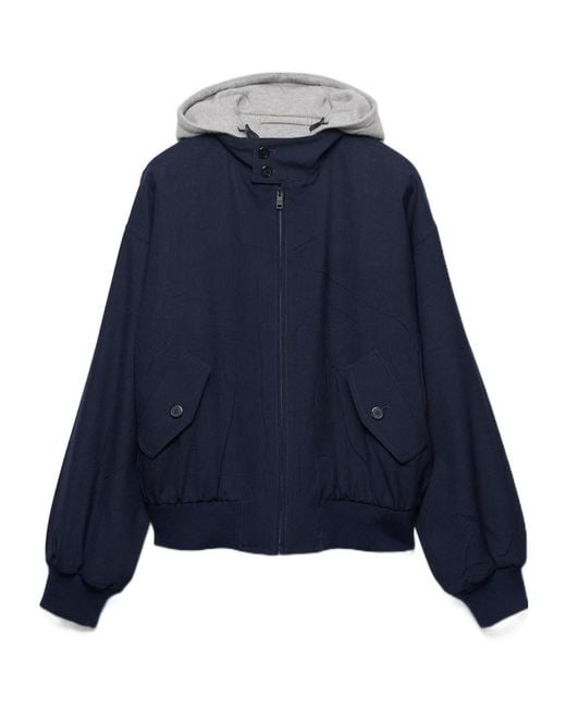 Prada Blue Hooded Wool Jacket for men