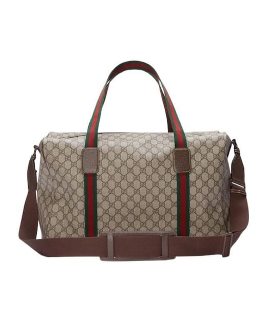 Gucci Brown Medium Duffle Bag With Web, Gg Canvas for men