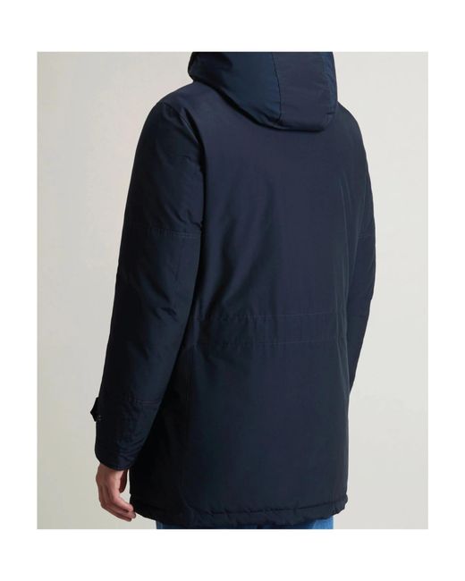 Woolrich Blue Zippered Hooded Parka Down Jacket for men