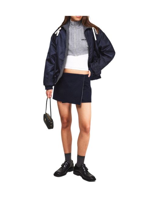 Miu Miu Blue Zip-Up Nylon Bomber Jacket