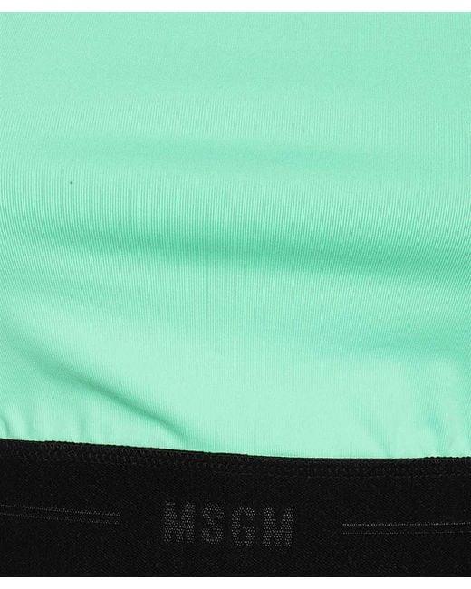 MSGM Green Elastic-Waistband Cropped Tank Top