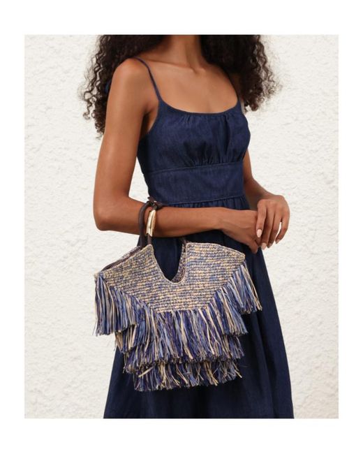 Zimmermann Blue Fringe-Trimmed Woven Tote Bag