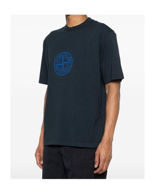 Stone Island Blue Logo Print T-Shirt for men