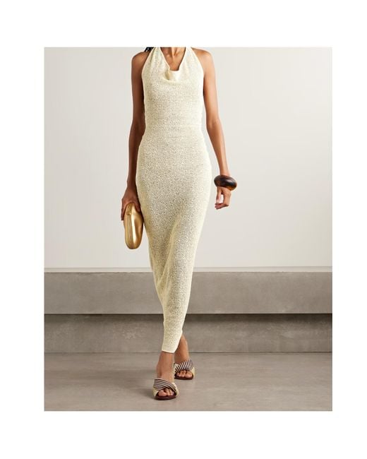 Sir White Celestino Pointelle-Knit Halterneck Maxi Dress