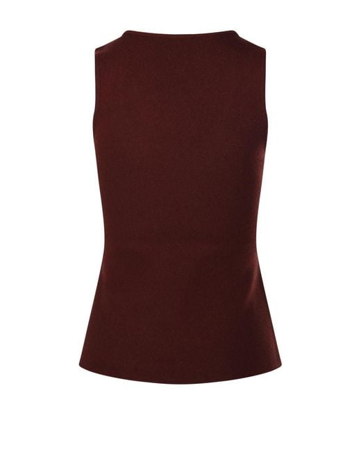 Max Mara Red Suede-Panelled Scoop-Neck Tank Top