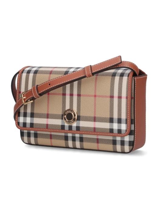 Burberry Brown Checked Foldover-Top Shoulder Bag