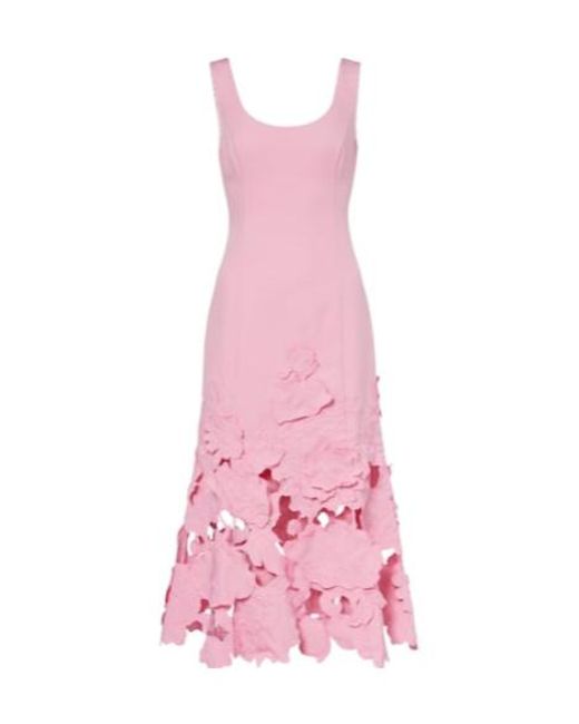 Leo Pink Emily Floral-Appliqué Midi Dress