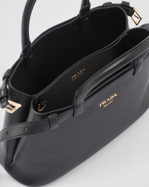 Prada Black Buckle Small Leather Handbag With Double Belt