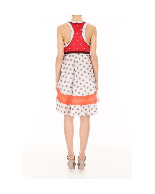 Valentino Red Color-Blocking Sleeveless Dress