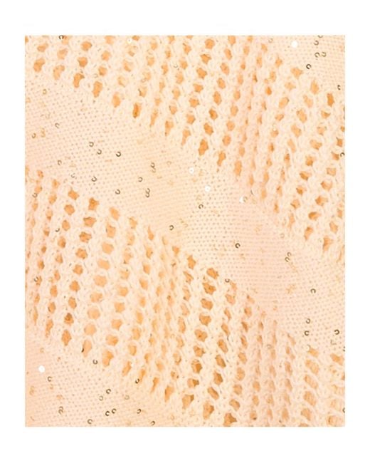 Peserico Natural Short-Sleeved V-Neck Open Knit Top