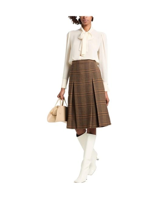 Saint Laurent Brown Plaid Wool Aline Full Skirt