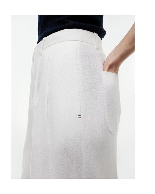 Tommy Hilfiger White Linen Blend Tailored Wide Leg Trousers