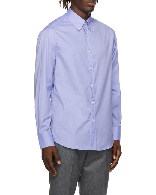 Brunello Cucinelli Blue Plain Cotton Shirt for men