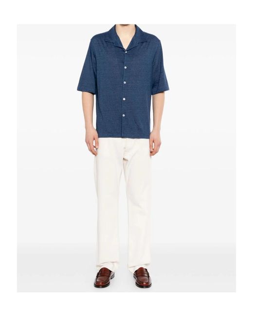 Brunello Cucinelli Blue Camp-Collar Buttoned Shirt for men