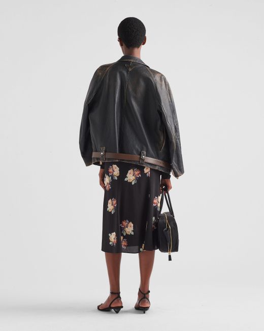 Prada Black Camelia Print Midi Dress