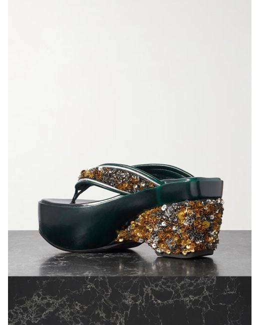 Dries Van Noten Green Platform High-Heeled Sandals
