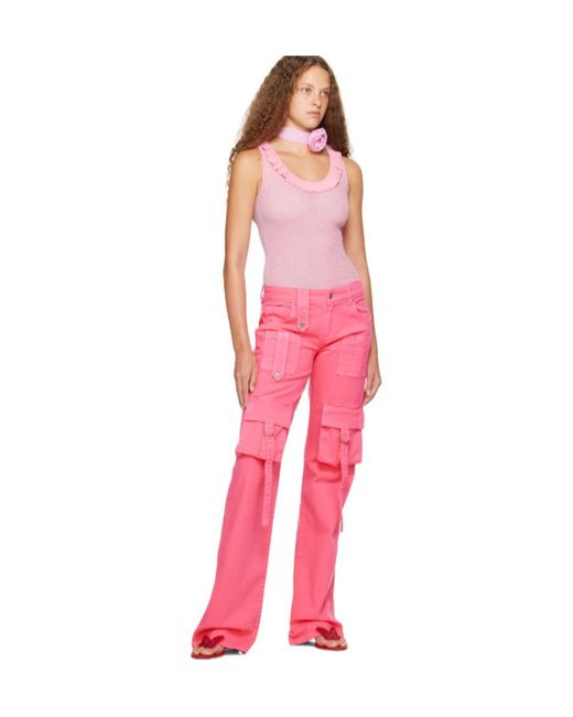 Blumarine Pink Logo-Patch Flared Cargo Jeans