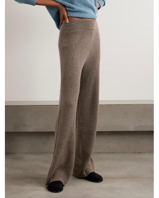 LeKasha Brown Banvir Ribbed Organic Cashmere Wide-Leg Pants