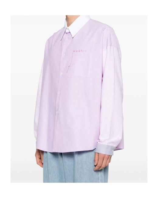 Marni Purple Colour-Block Pocket Shirt for men
