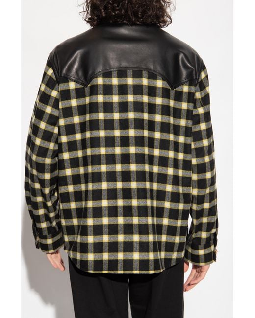 Versace Gray Checked-Panel Long-Sleeved Shirt Jacket for men