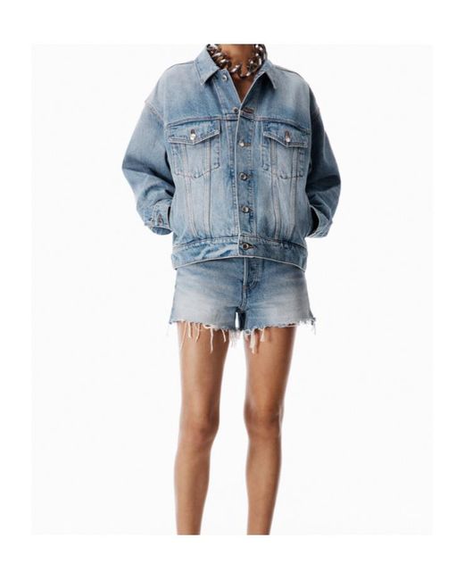 Alexander Wang Blue Logo Distressed Button-Up Jacket
