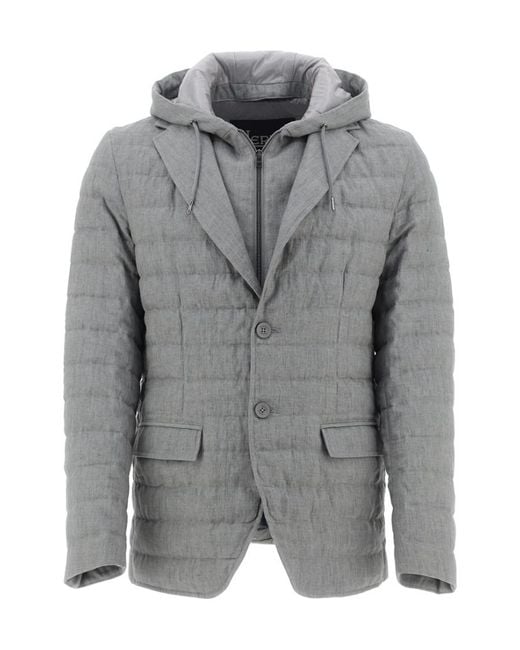 Herno Gray Hooded Quilted Coat for men