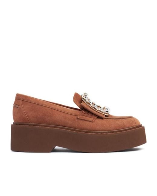 Roger Vivier Brown 50Mm Viv Rangers Strass Suede Loafers