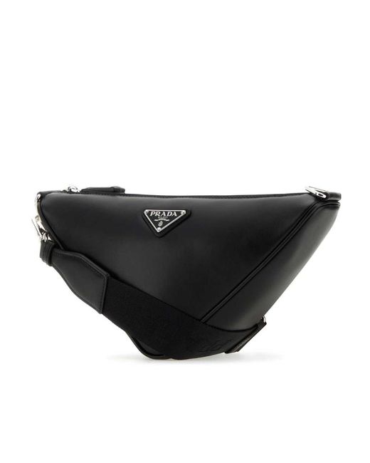 Prada Black Triangle Logo Zipped Messenger Bag for men
