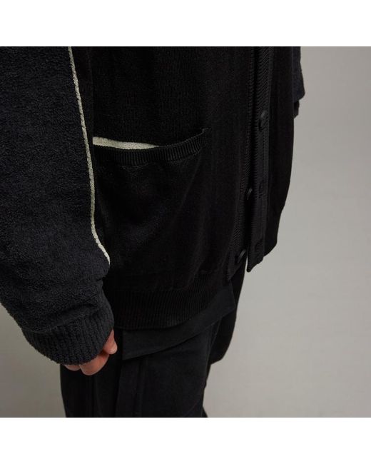 Y-3 Black Logo Intarsia-Knit V-Neck Buttoned Cardigan for men