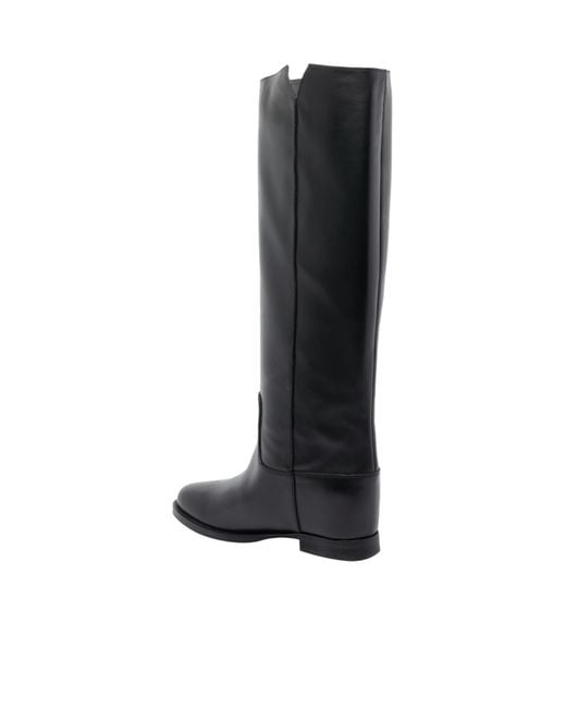 Via Roma 15 Black V Logo Round Toe Boots
