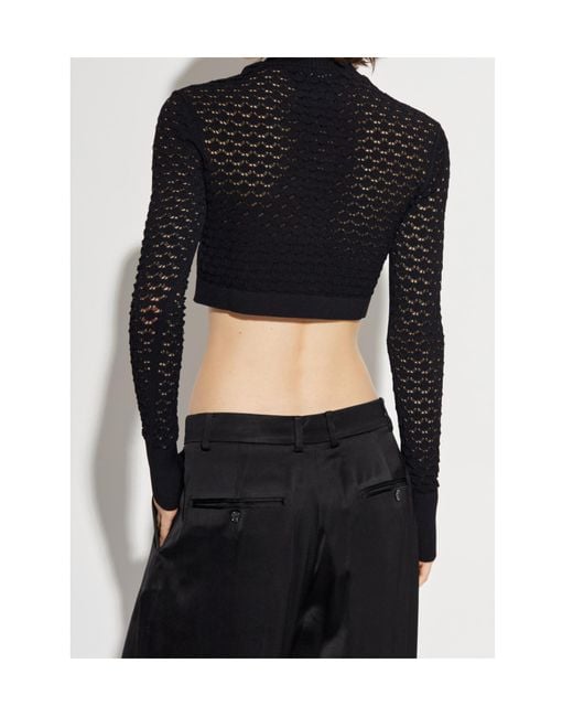 Lanvin Blue Openwork-Knit Cropped Cardigan