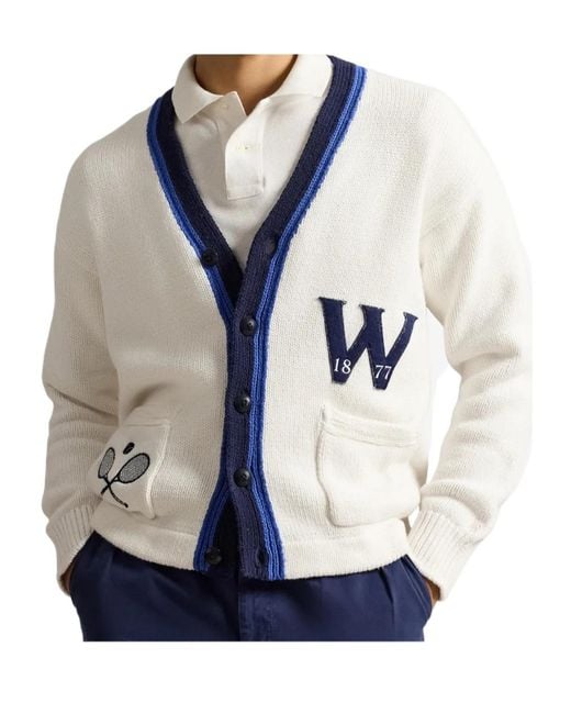 Polo Ralph Lauren Blue X Wimbledon 2026 Striped Patch Cotton Cardigan for men