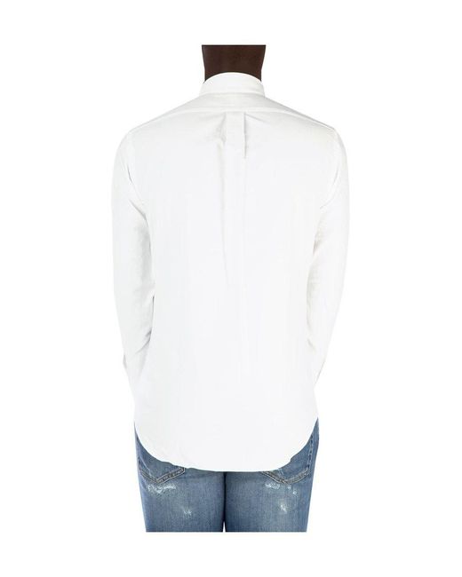 Polo Ralph Lauren White Pony Embroidered Curved Hem Shirt for men