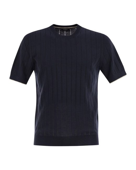Peserico Blue Short-Sleeved Sweater for men