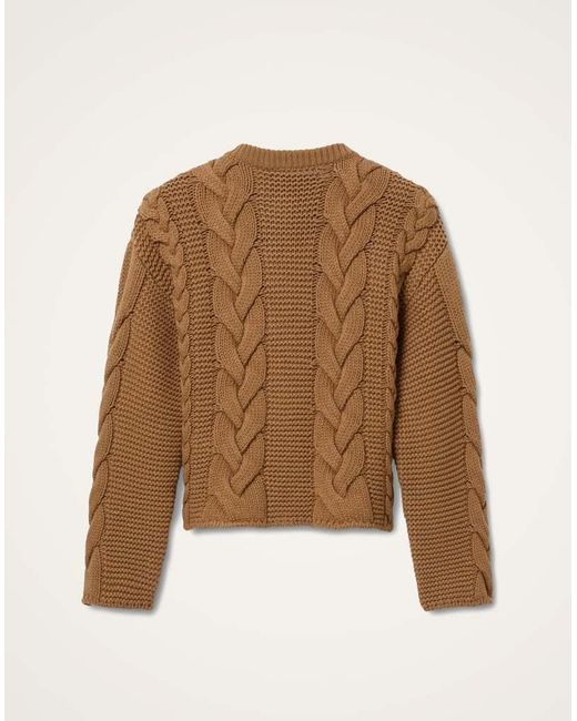 LaDoubleJ Brown Chunky Wool And Viscose And Cashmere Blend Cable Knit Cardigan With Jewel Buttons