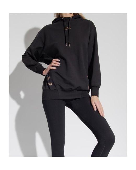 EA7 Blue Logo-Print Long-Sleeve Hoodie