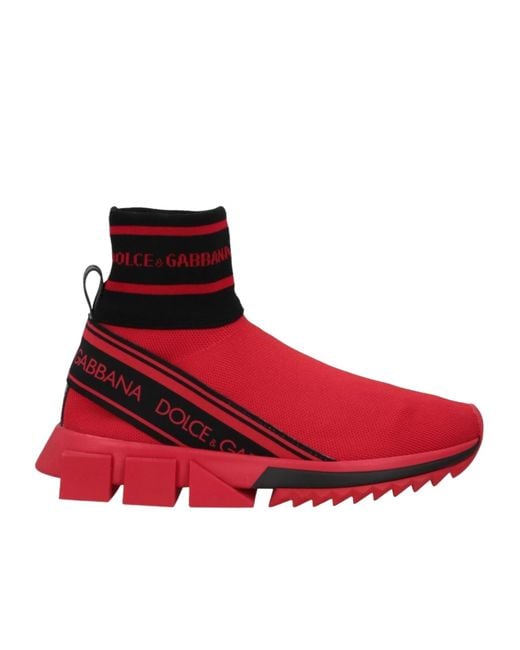 Dolce & Gabbana Red Two-Tone Knitted Sock Sneakers