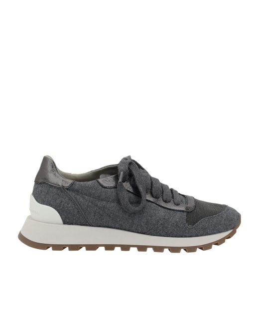Brunello Cucinelli Gray Lace-Up Sneakers
