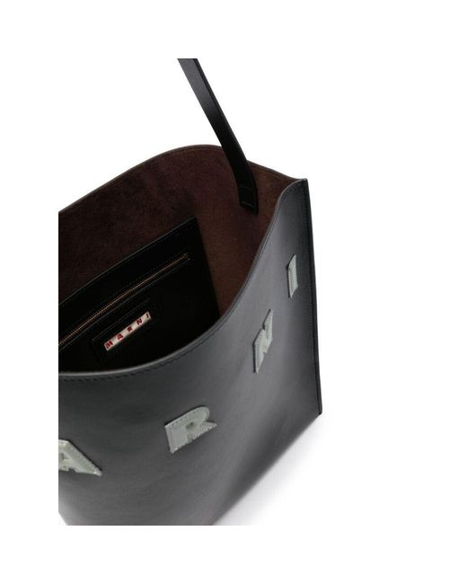 Marni Black Museo Logo Patch Small Hobo Bag