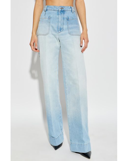 Victoria Beckham Blue Logo Patch Flared Jeans