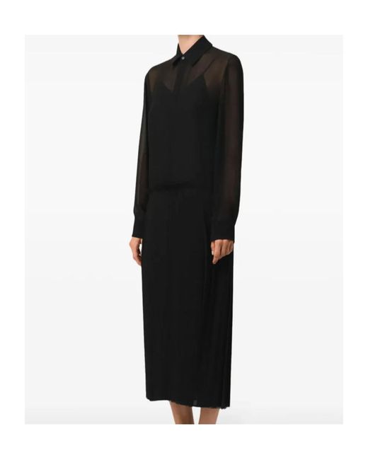 AMI Black Long-Sleeved Pleated Midi Dress