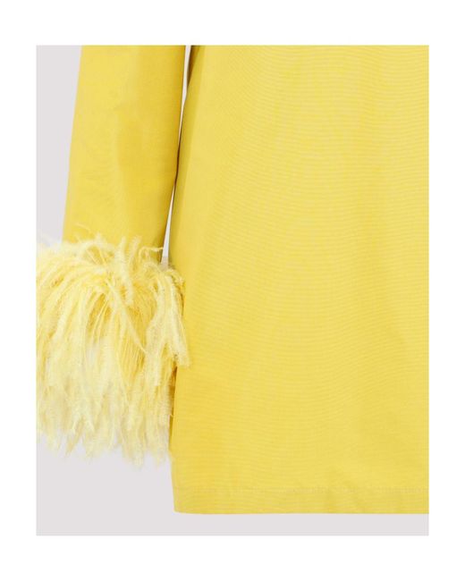 Valentino Yellow Feather-Trim Long-Sleeved Mini Dress