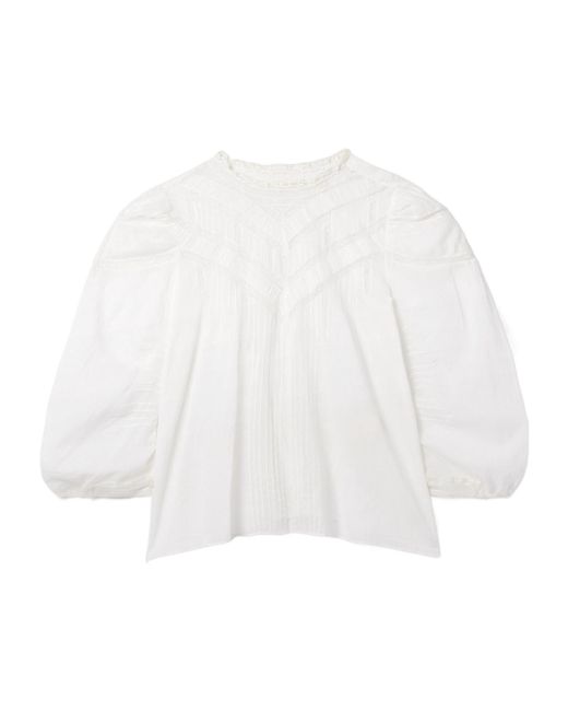 Doen White Adelphine Crochet-Trimmed Pintucked Organic Cotton-Voile Blouse