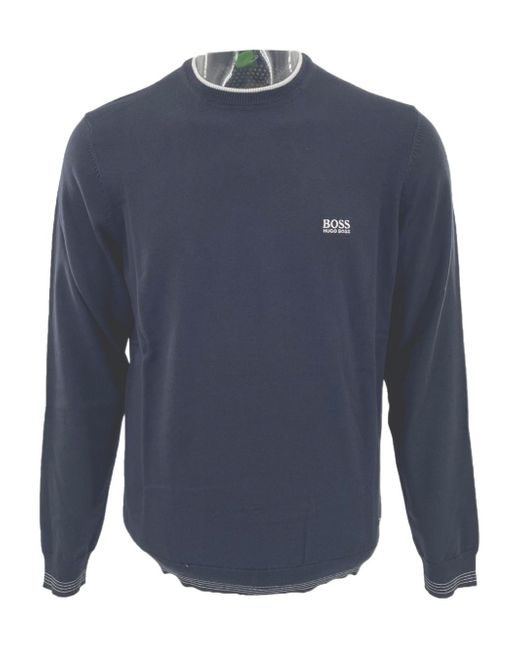 Boss Blue Round-Collar And Long-Sleeved Sweater for men