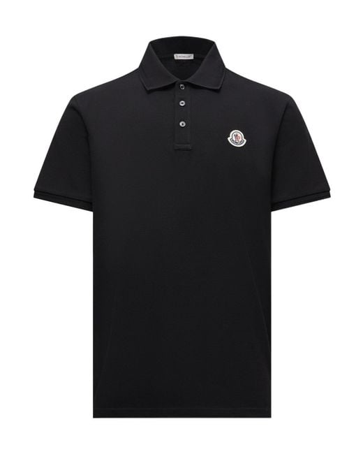Moncler Black Logo Patch Cotton Piquet Polo Shirt for men