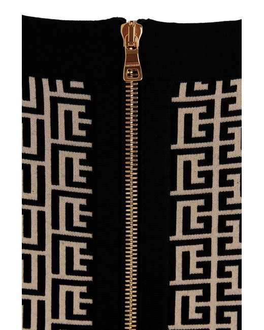 Balmain Black Monogram Zip-Up Mini Skirt