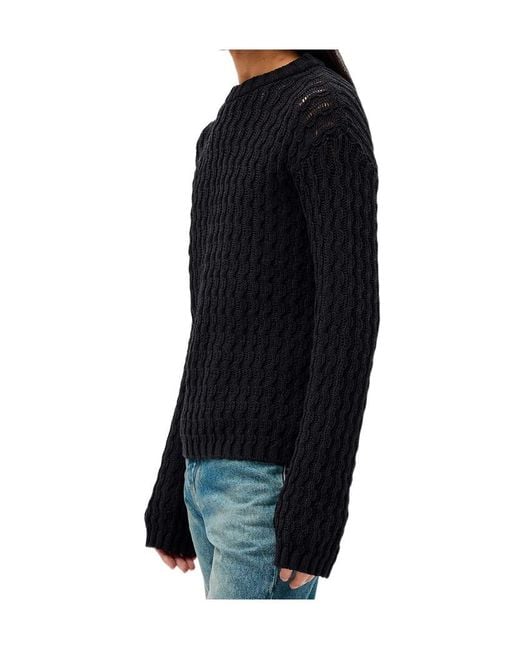 Ann Demeulemeester Black Areld Chunky-Knit Cotton Sweater for men