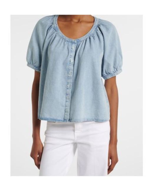 FRAME Blue Resort Gathered Cotton-Blend Shirt